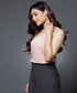 Sleeveless Vneck Satin Top -Beige